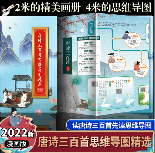 【买4送1】唐诗三百首思维导图漫画版古诗词思维导图